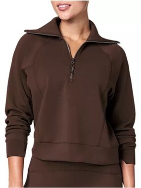 SPANX AirEssentials Dark Brown Zip-Neck Pullover Top